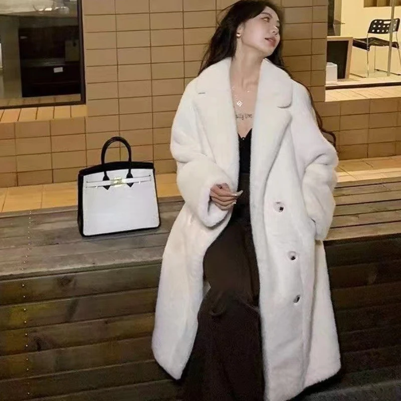 Winter Long Fur Coat Luxury Brand Soft High-quality Fluffy Faux Fur Trench Coat Women Warm Lapel Trend Outerwear Fur Jacket New