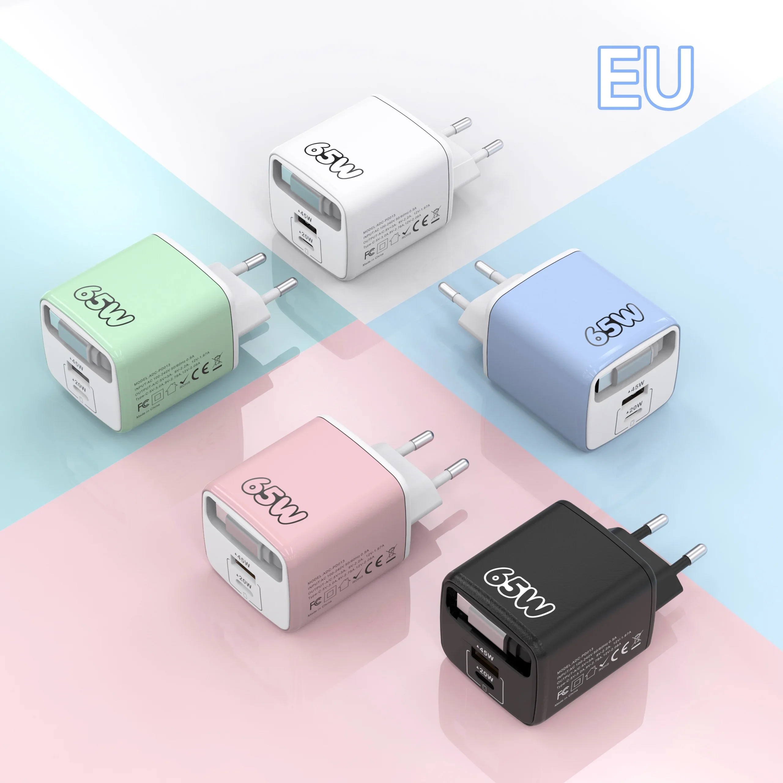 65W USB Type C PD Fast Charging Phone Charger PD Quick Charge 3.0 Wall Adapter for iPhone Samsung Xiaomi Huawei  EU/US/UK Plug