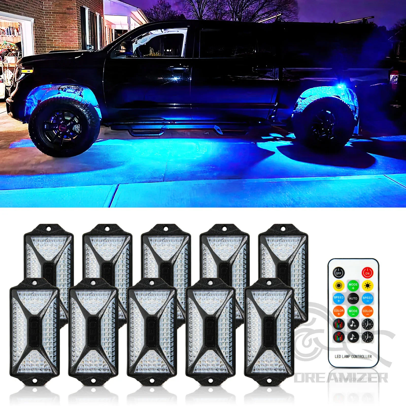 

10 Pods 240 LED APP Control RGB Rock Lights Underglow Trail Rig Light Auto Decorative Lamp For Jeep Off-Road Truck UTV