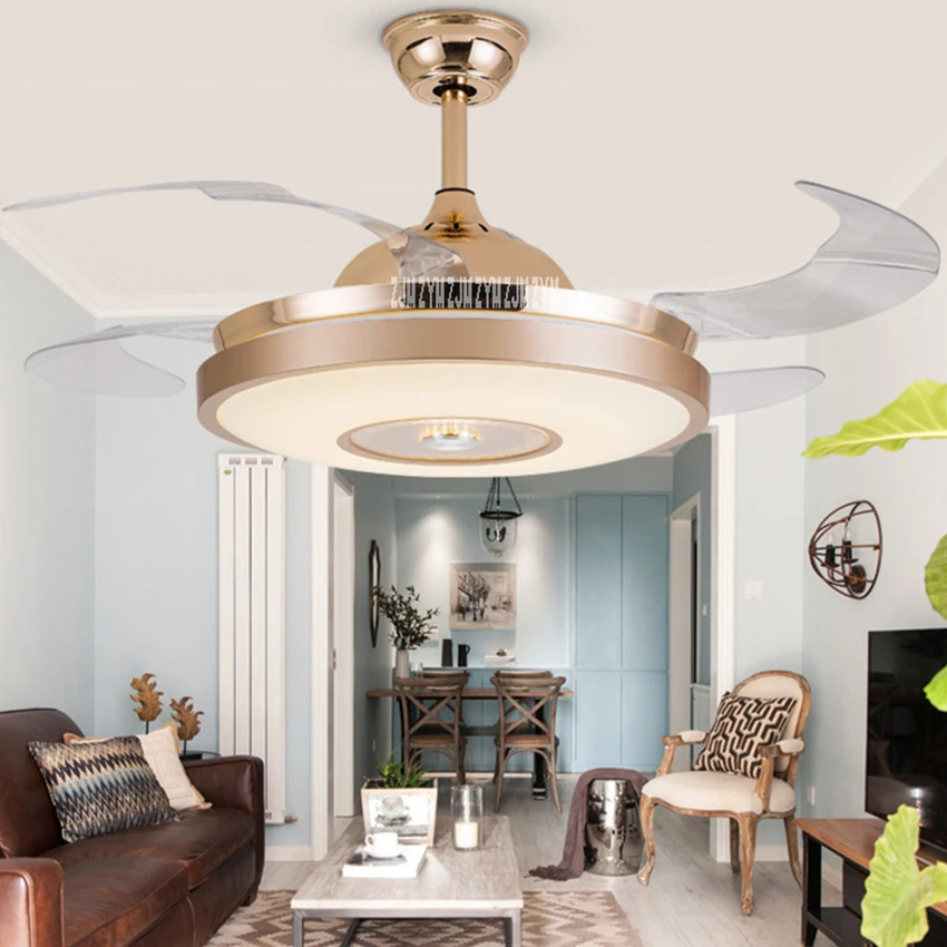 Ventilador Invisible moderno de 42 pulgadas, lámpara de techo Led de hoja acrílica, 110v-220v, Control remoto inalámbrico, 42-YX0098