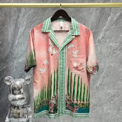 Camisa de manga corta con patrón de árbol de Coco para hombre, ropa de calle informal, moda de verano, China, 2023