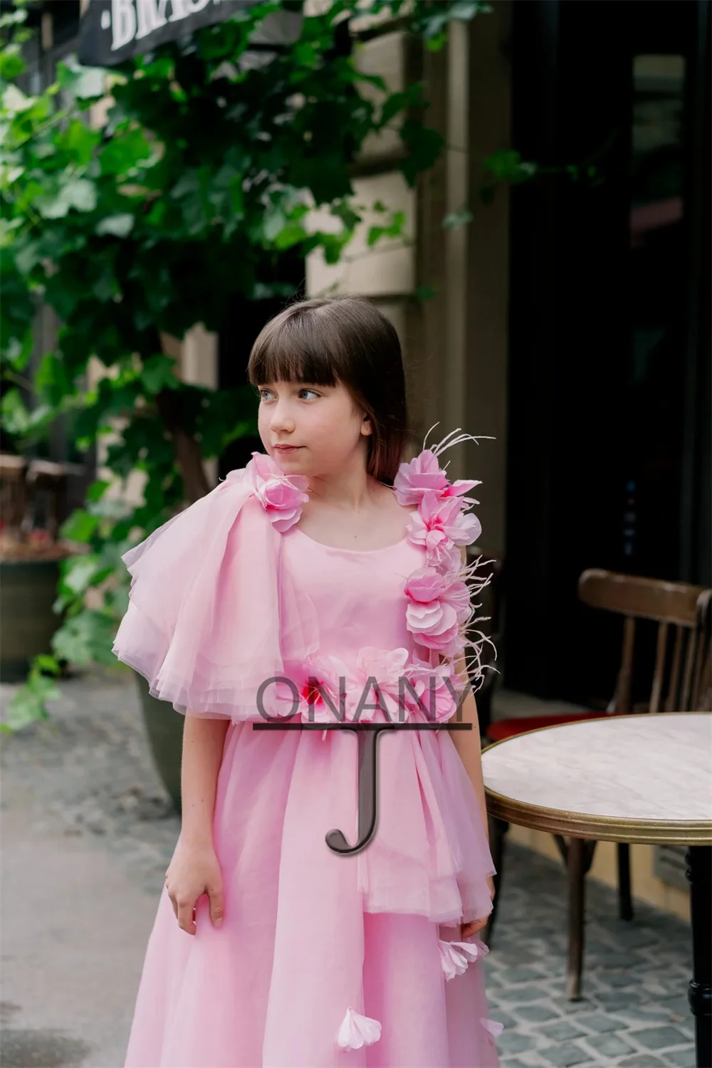 JONANY Luxury 3D Flower Girl Dress Feathers Aline o-collo Tulle Custom Made Birthday Pageant comunione Robe De Demoiselle for Kid