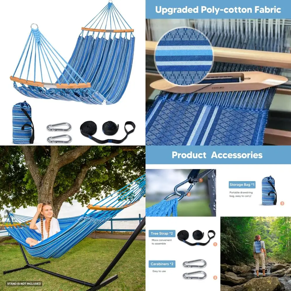 

SUNCREAT Hammocks Double Hammock with Curved Spreader Bar, Outdoor Portable Hammock with Carrying Bag & Tree Straps for Bedroom,