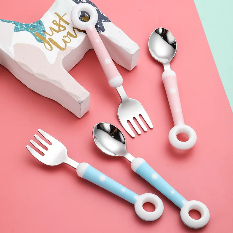 Withered 304 stainless steel tableware creative children's spoon and fork set, baby eating fun cartoon spoon and fork manufactur