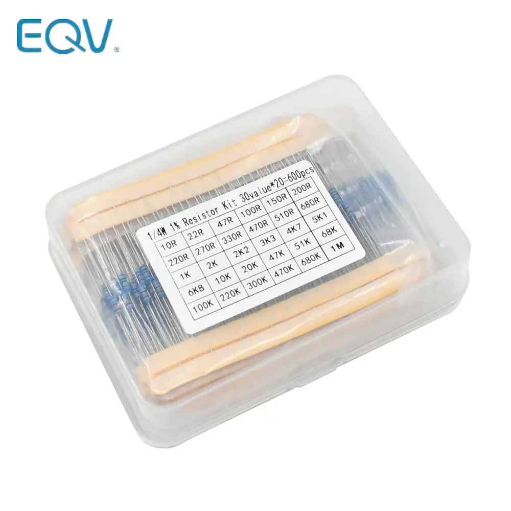 300 600 PCS /Set 1/4W Resistance 1% 30 Kinds Each Value Metal Film Resistor Assortment Kit resistors 100R 1K 47K 10K 100K 4K7