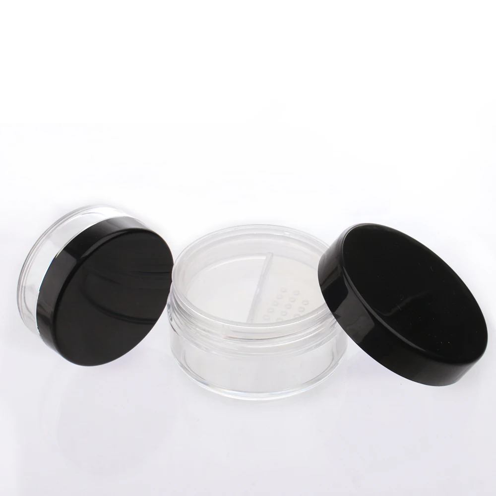 10g 20g loose powder jar plastic cosmetic makeup powder filling bottle with black lid