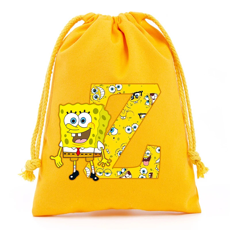 New Spongebob Drawstring Bags Kawaii Cartoon English Letters Printed Storage Bags Children Handbag Kids Tote Bag Birthday Gifts