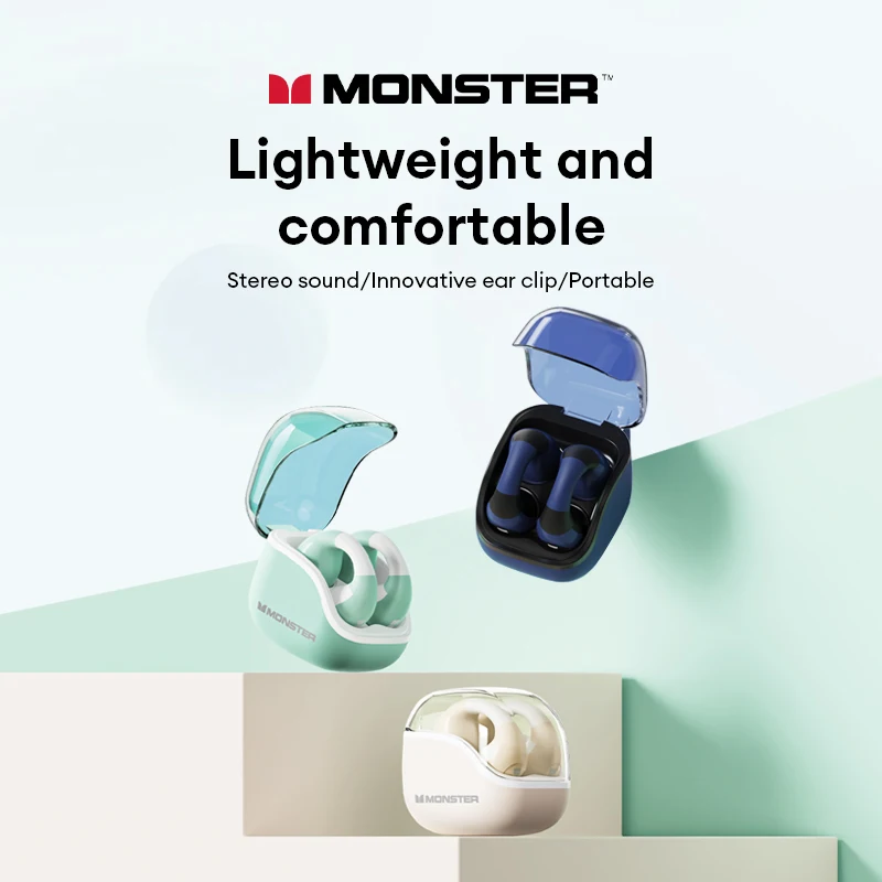 Новые наушники Monster XKT29 с зажимом для ушей, двухрежимные наушники с эргономичной резьбой, беспроводная гарнитура Bluetooth V5.4 с сенсорным управлением, наушники с низкой задержкой