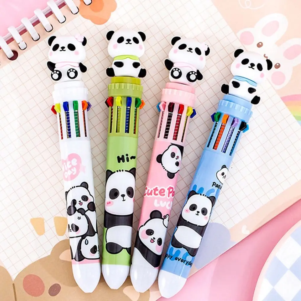 

Cartoon Panda Ballpoint Pen 10 In 1 Cute Colorful Ink Gel Pen Portable Girl Heart Hand Account Pen Office Supplies