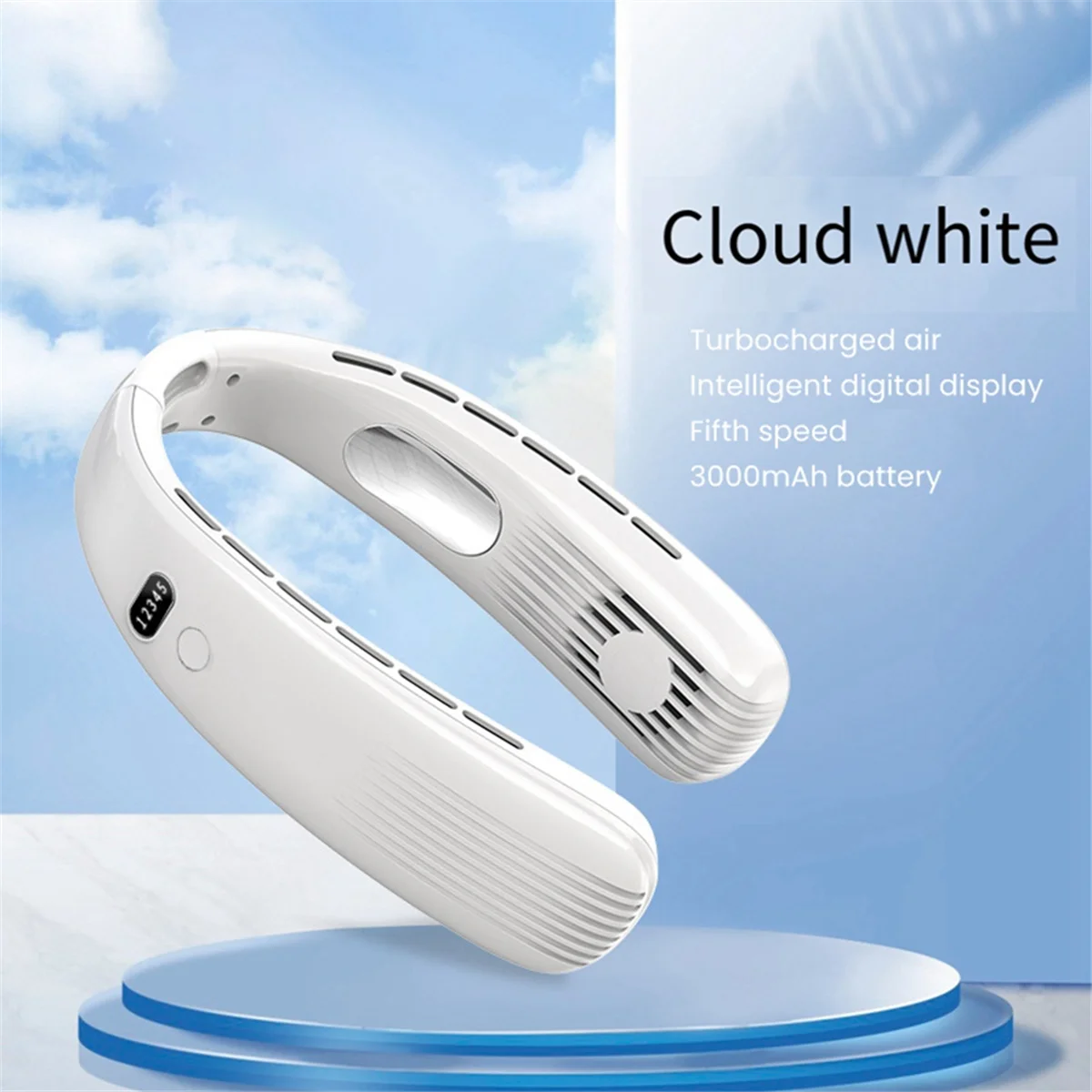 블레이드리스 넥 팬, USB 리프 덜 작동 웨어러블 헤드폰 디자인, 야외 스포츠용 저소음 넥 팬, 흰색