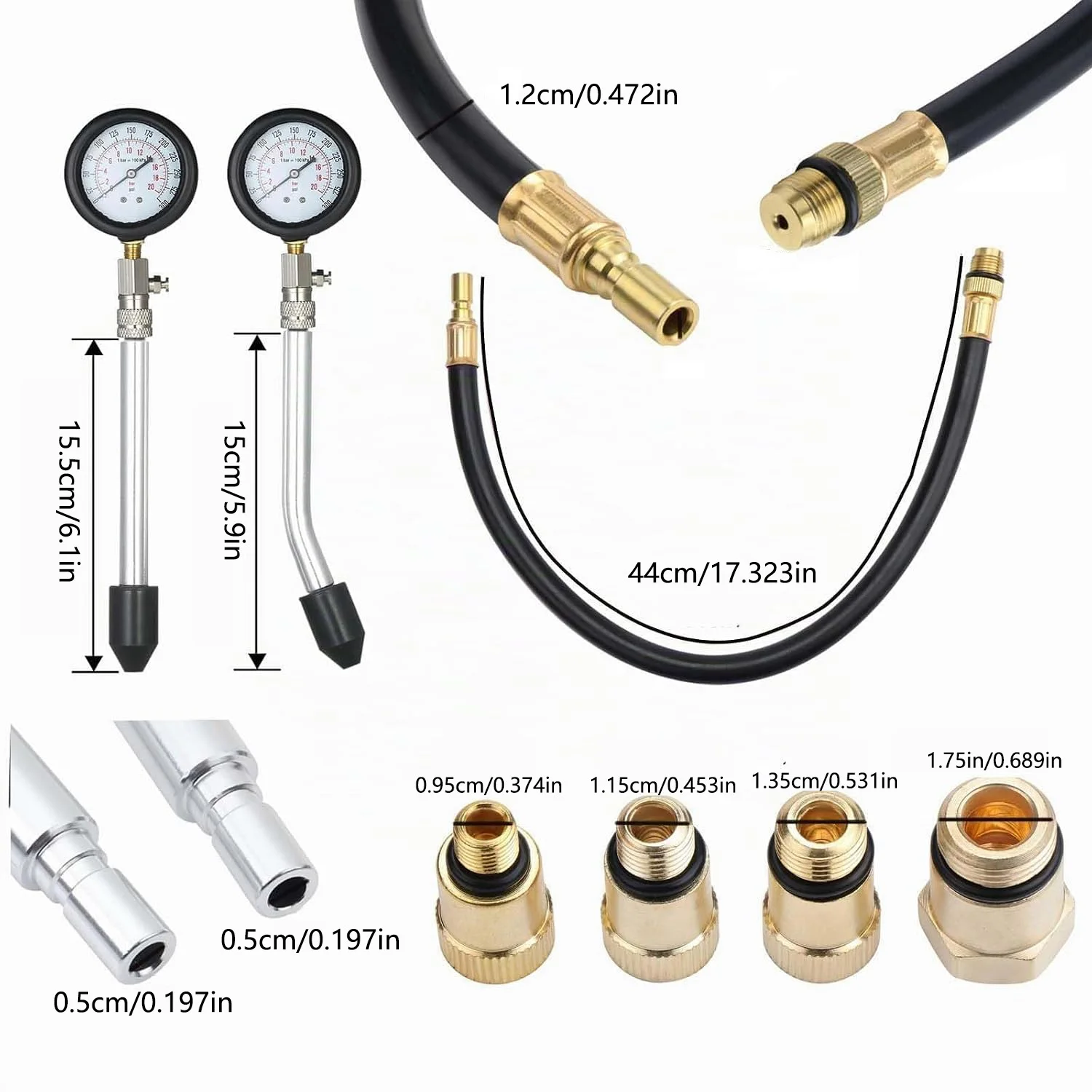 8pcs or 9pcs Automotive Engines Cylinder Compression Gauge Kit, 300PSI for Car & Motorcycle, Engine Diagnosis Toolset