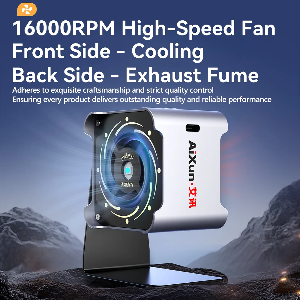 AiXun LF03 10W UV Curing Fan Cooling  Fume Extraction with 1200mAh Battery Type‑C Charging 360° Rotatable Stand for Phone Repair