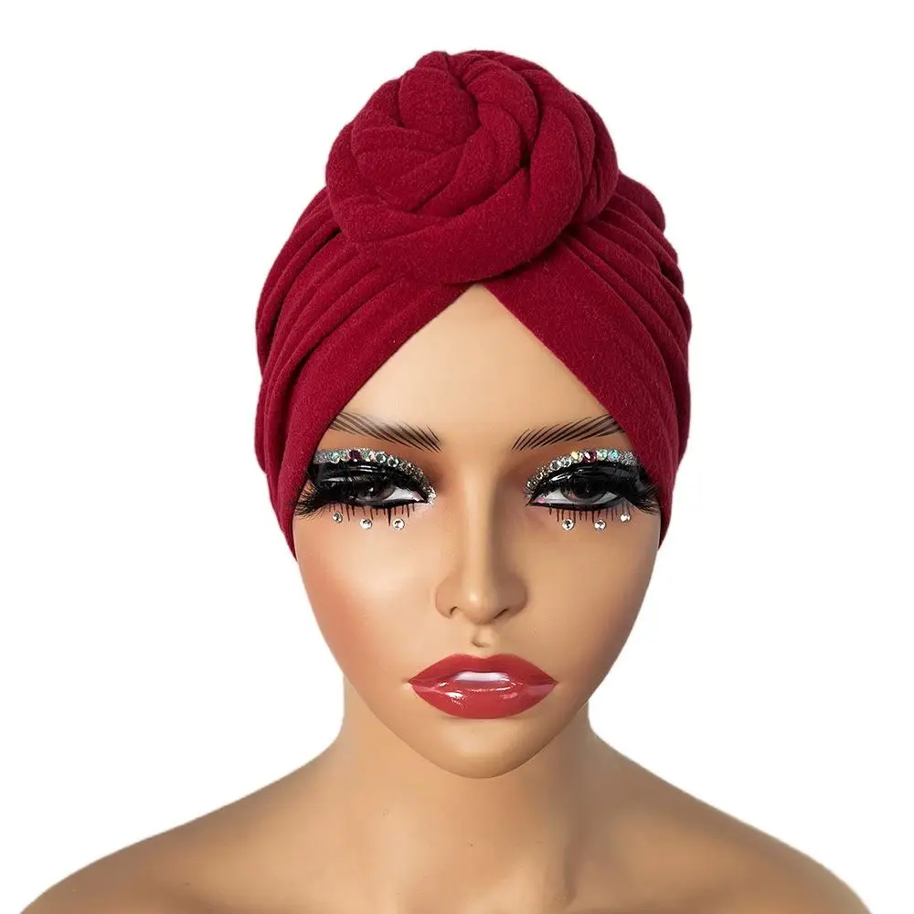 

New Ethnic Hat with Woven Flowers And Brued Fini Cross-Border Best-Selling Tee-Dimensional Twisted Headscarf Hat