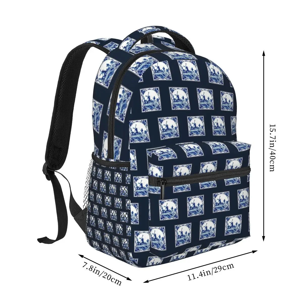 DUTCH BLUE DELFT Vintage Windmill And Bridge Print Backpack Hot Sale Daypack Children BookBag School Bag Shoulder Bags Men Women
