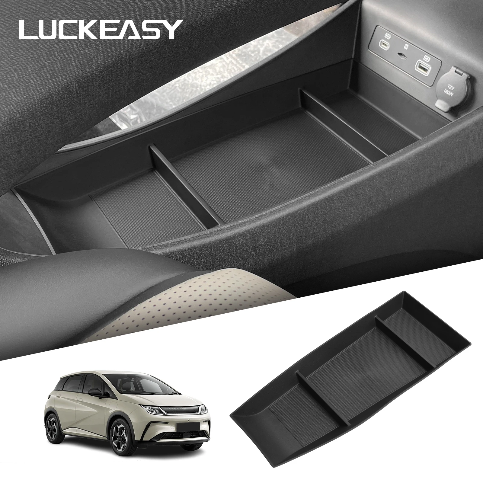 LUCKEASY für BYD Dolphin 2025-2026 (Intelligent Driving Edition) Mittelkonsole Untere Schicht Aufbewahrungsbox Zubehör Aufbewahrungsfach