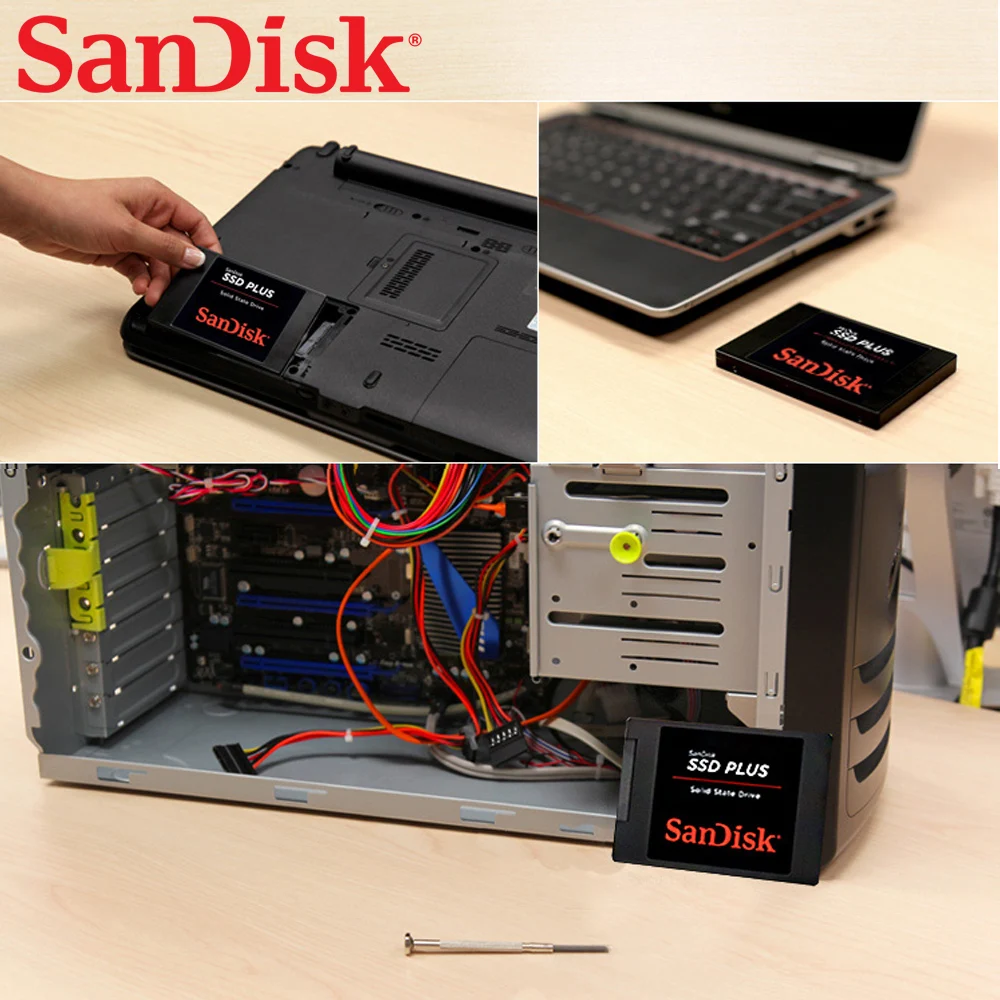 Sandisk SSD Plus 480GB 240GB 1TB 2TB SATA III 2.5 "كمبيوتر محمول دفتر قرص الحالة الصلبة HDD قرص القرص الصلب الداخلي الحالة الصلبة الكمبيوتر