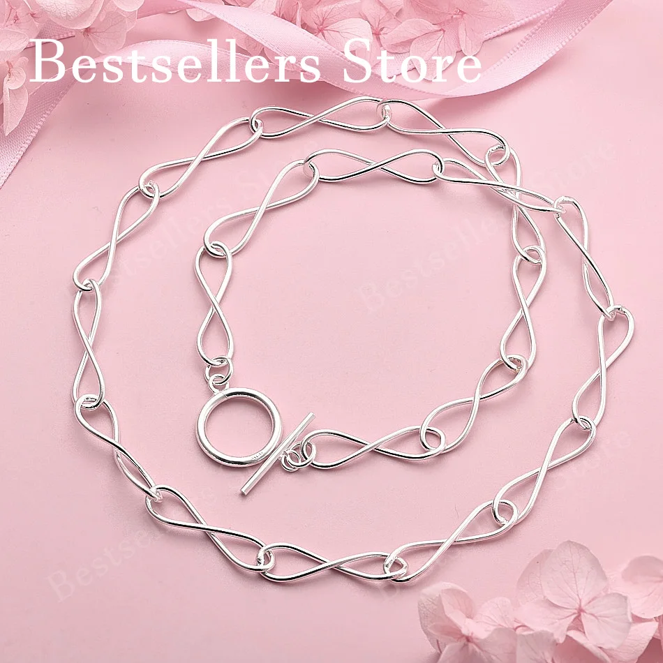 Collar de Plata de Ley 925 con Símbolo de Infinito Trenzado Simple, Joyería de Moda para Mujer, Regalo de Boda o Fiesta