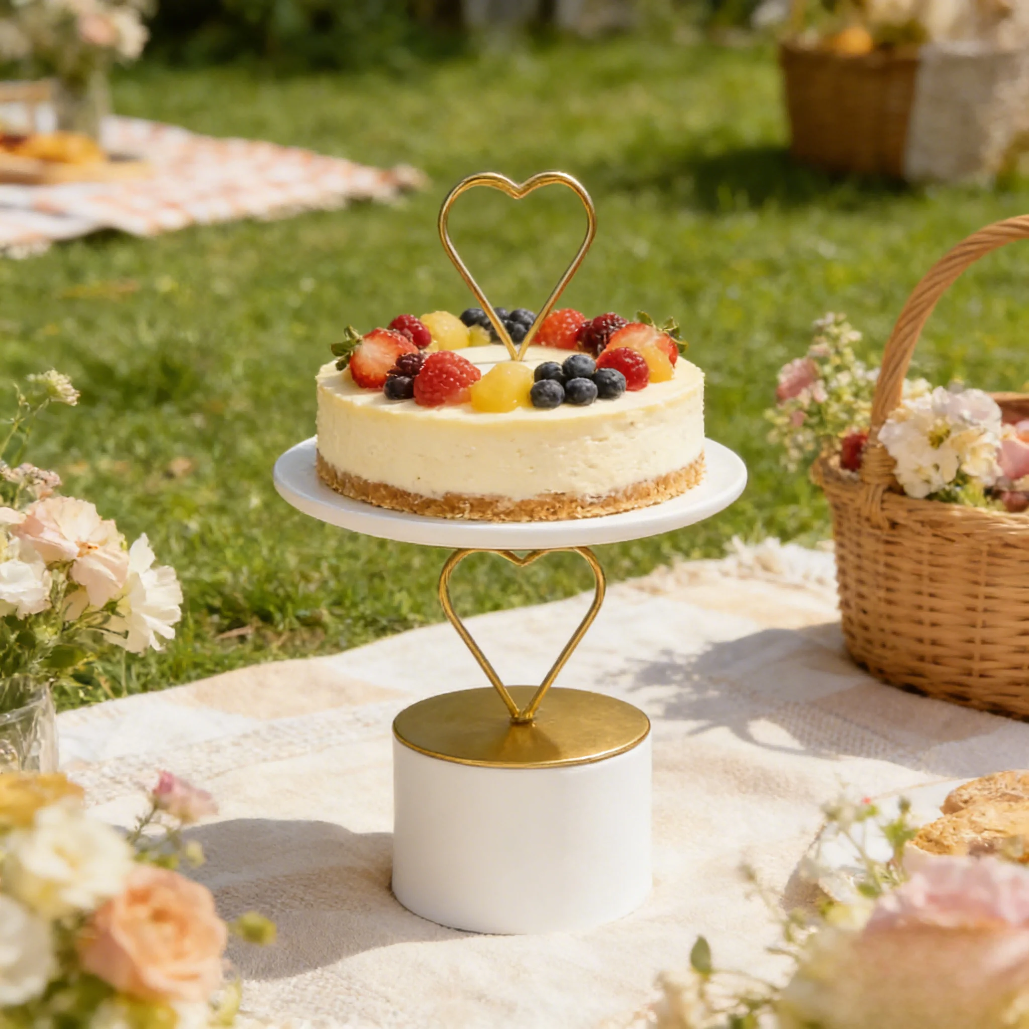 Elegant Gold Heart-Shaped Floating Cake Stand Metal Dessert Display for Weddings Birthday Parties
