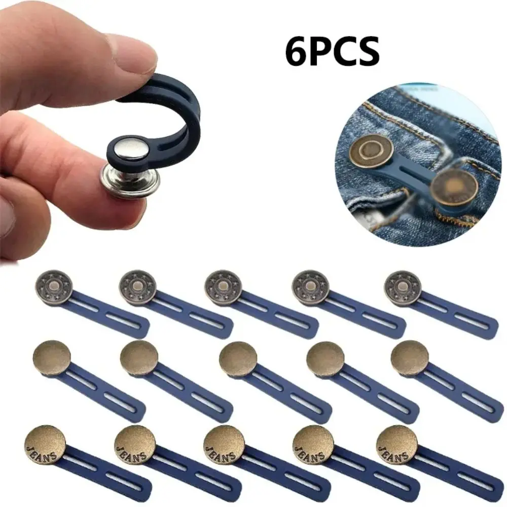 6Pcs Sewing Accessories Jeans Retractable Button Adjustable Retractable Sewing Buttons Buckles Metal Waistband Expander Unisex