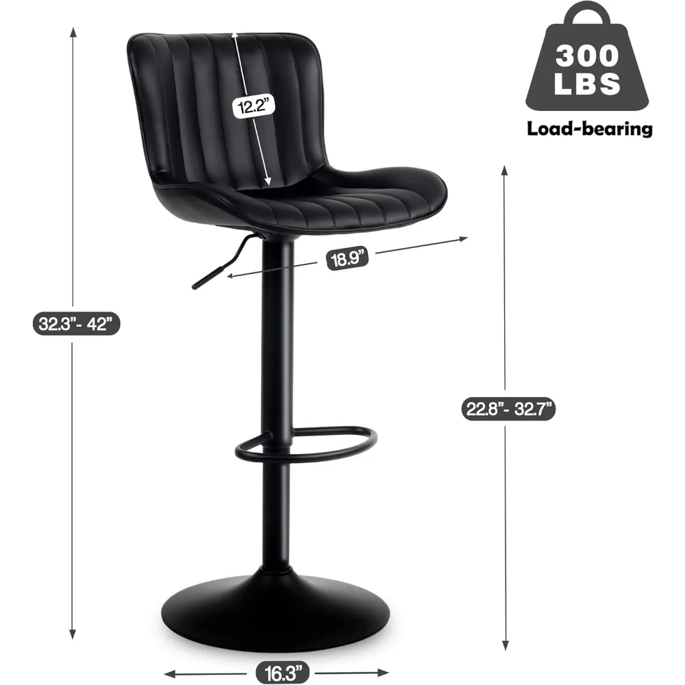 YOUNUOKE 24 Inch Metal Black Adjustable Swivel Counter Height Bar Stools Set of 2 for Kitchen Island