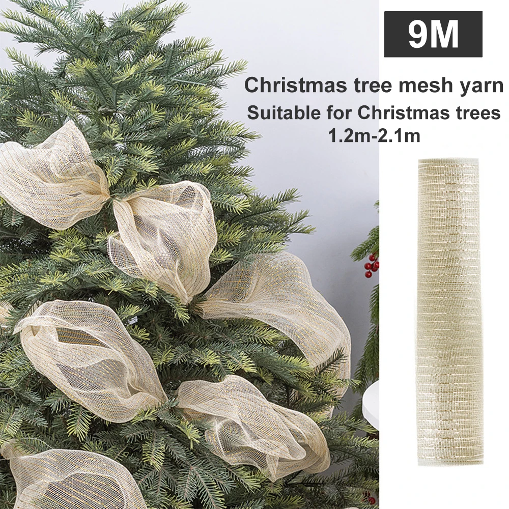 Silbernes Dekor-Netz, 9,1 m, Weihnachtsdeko-Netz, Champagner-Bandrollen für Weihnachtsbaum, Netz, Weihnachtsschmuck, Girlande, Schleifenherstellung