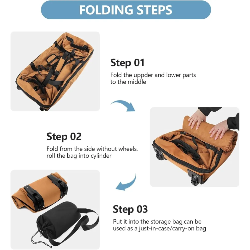 حقيبة سفر دوارة 110 لتر - 140 لتر قابلة للتوسيع، قماش أكسفورد 1680D، واق من المطر قابل للطي بعجلتين، بني #3