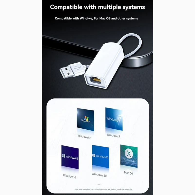 USB 2.0 To RJ45 Network Card 10/100Mbps USB Lan RJ45 Network Card USB To Ethernet Adapter For PC Laptop Win 7 8 10