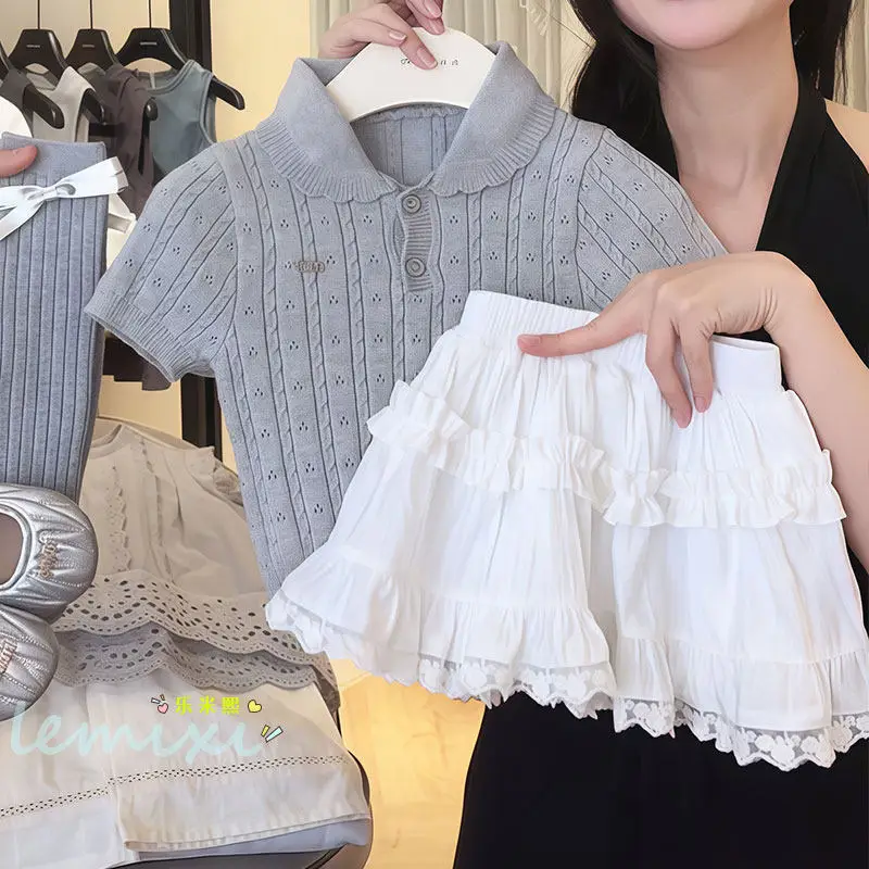 

GirlspoloShort-sleeved cake skirt suit with a collar, summer style, college styleTT-shirt, sweater, skirt