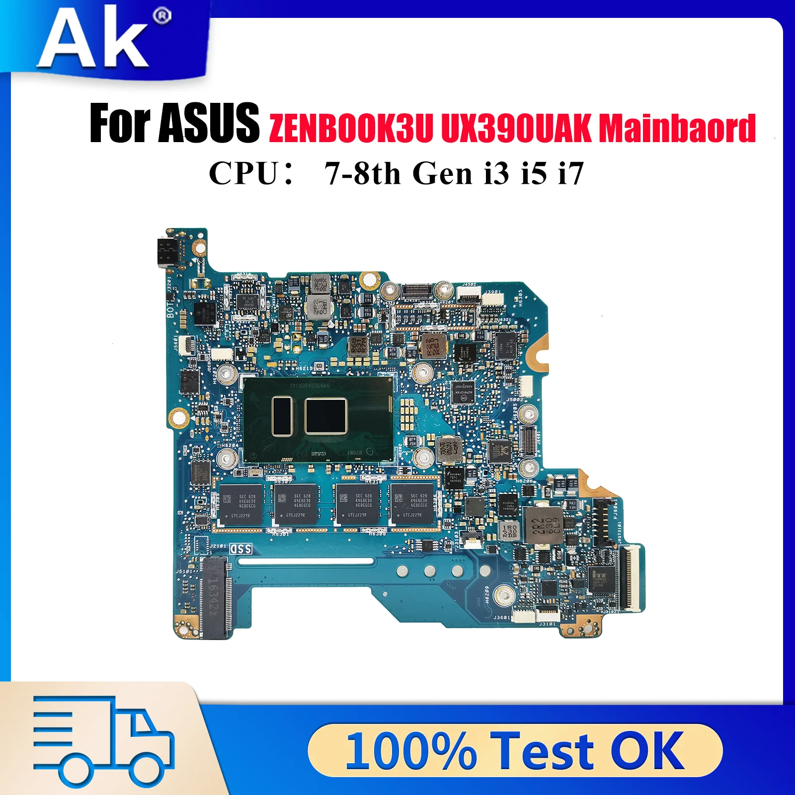 

UX390UAK Laptop Motherboard For ASUS ZenBook UX390UAK ZENBOOK3U UX390 Notebook Mainboard W/ i3 i5 i7 CPU 100% tests OK fast ship