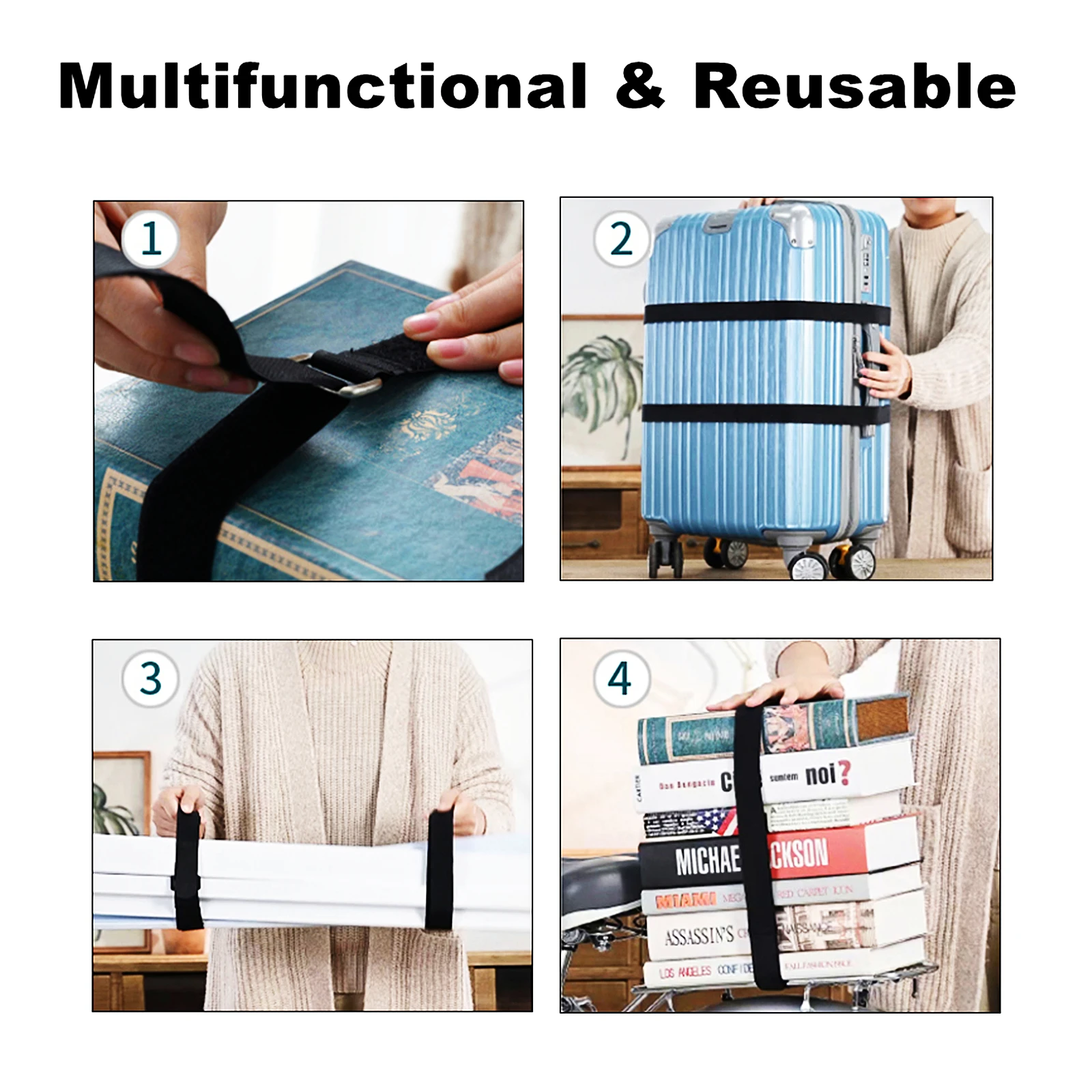 24Pcs/Lot 12" Fastening Adhesive Straps With Buckle,Multi-Purpose Reusable,Adjustable Hook&Loop for Cable,Outdoor,Home,Storage