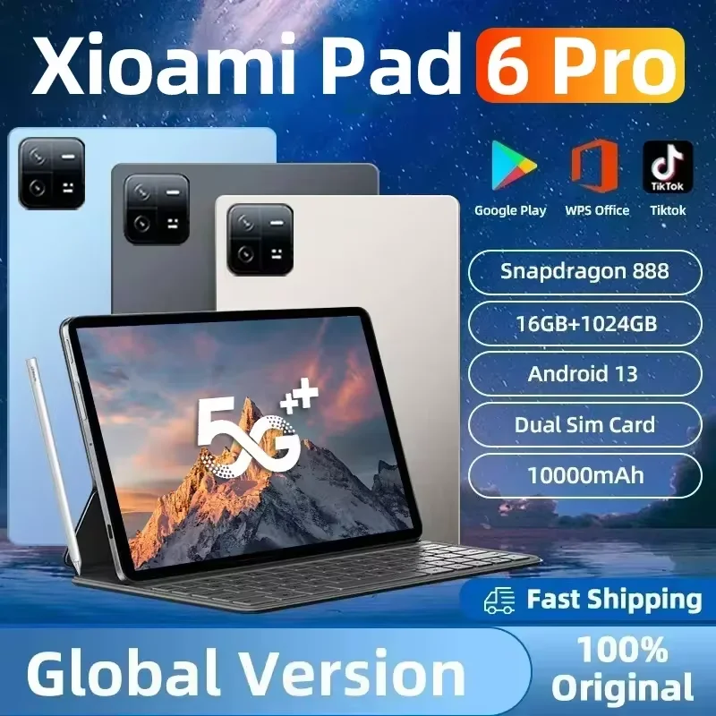 

2024 Global Version Pad 6 Pro Tablet Android 13 16GB 1TB 11Inch 10000mAh 5G Dual WiFi Phone Call Google Play Portable Tablet PC