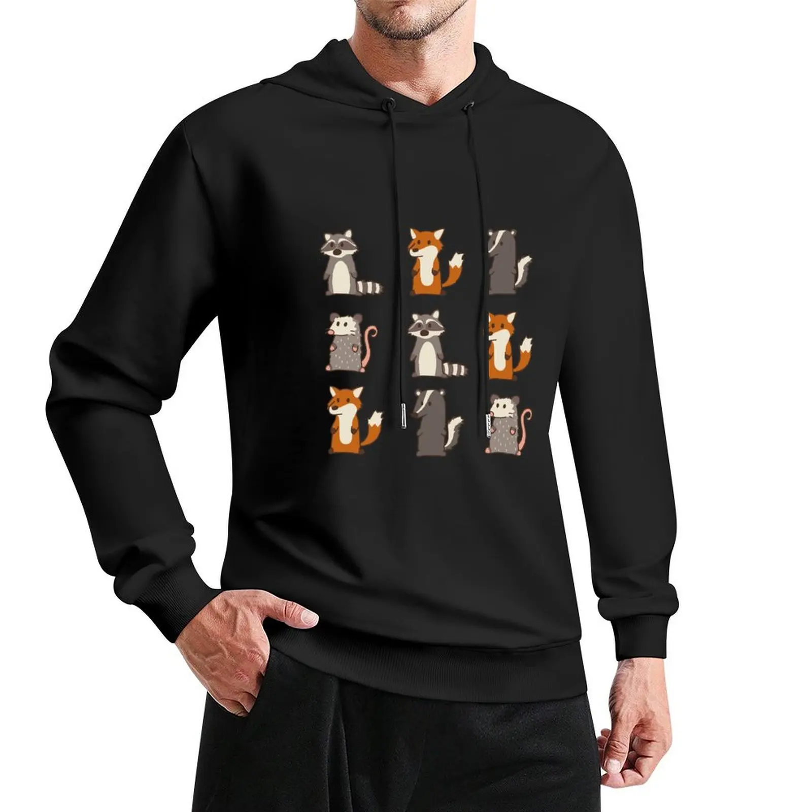 

fox, raccoon, opossum & skunk woodland friends #3 Pullover Hoodie men's clothing hoodie