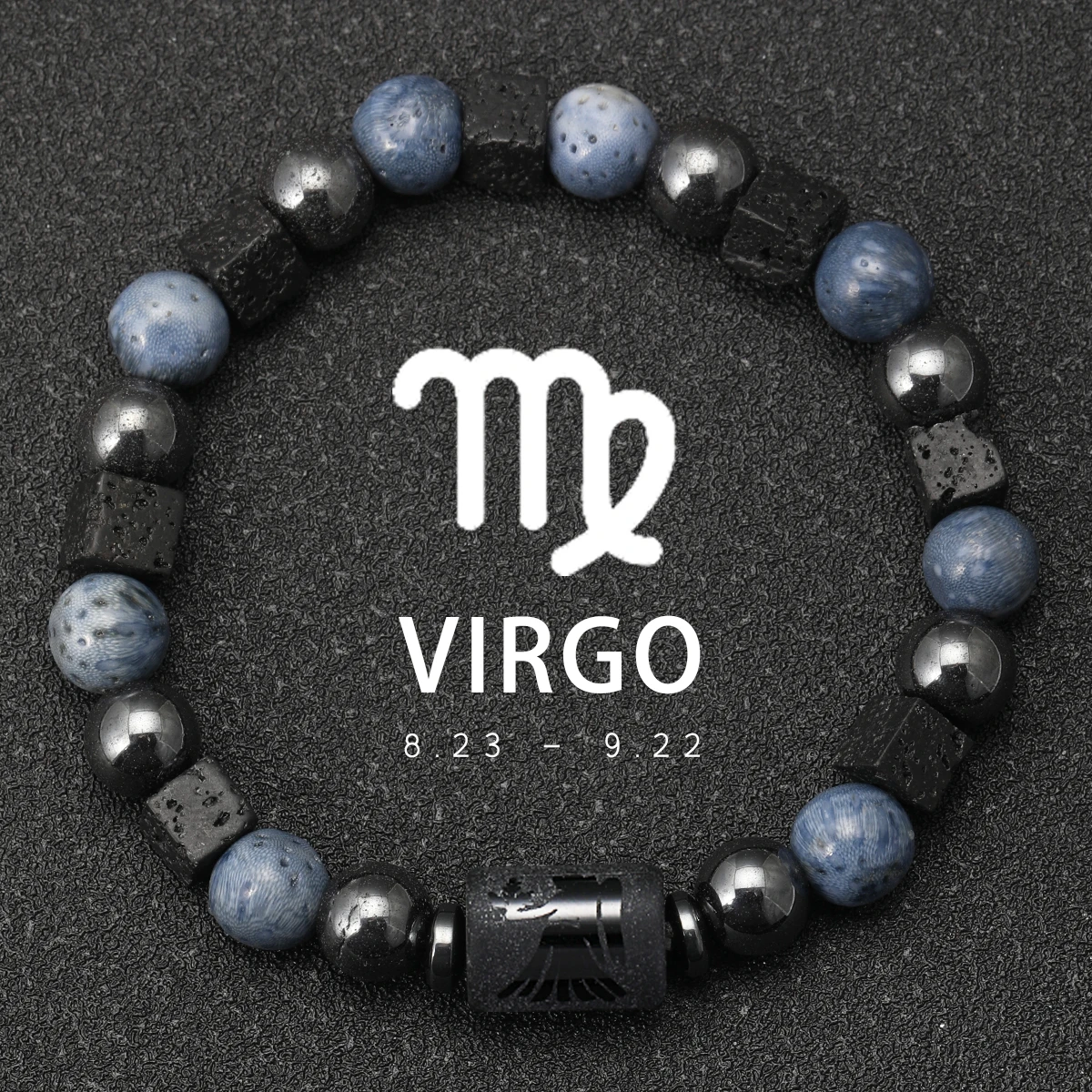 12-Sternbild-Armband aus natürlichen blauen Korallen-Lavasteinen, Steinperlen, für Männer, Paare, Seil, Freundschaft, Sternzeichen