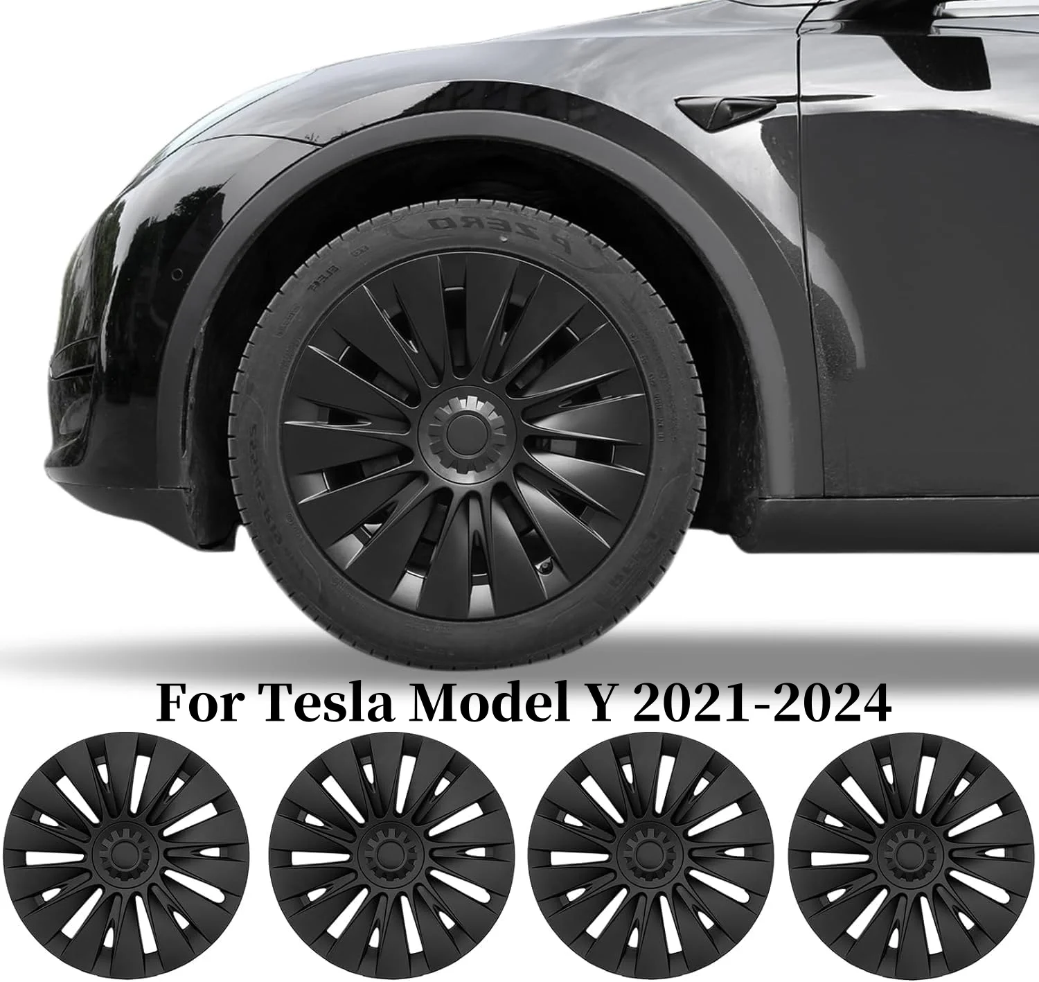 

For Tesla Model Y 2019-2024 Wheel Covers 19 Inch Hubcaps Rim Protector Replacement Kit Fully Wrapped Matte Black 4PCS