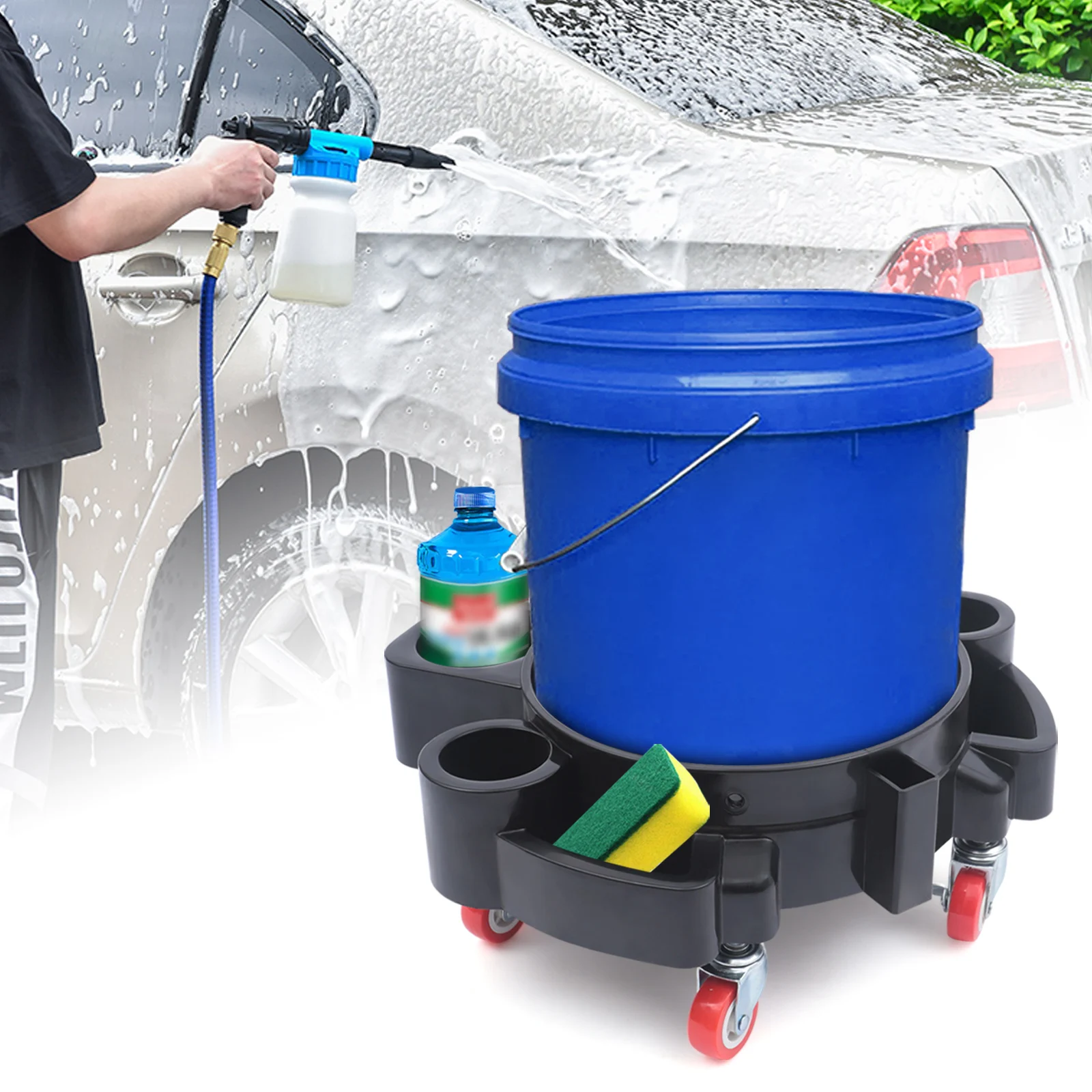 Bucket Dolly With Wheels For Car Washing Removable Rolling Bucket Tool With 360 Degree Swivel Caster Auto Detailing Accessories