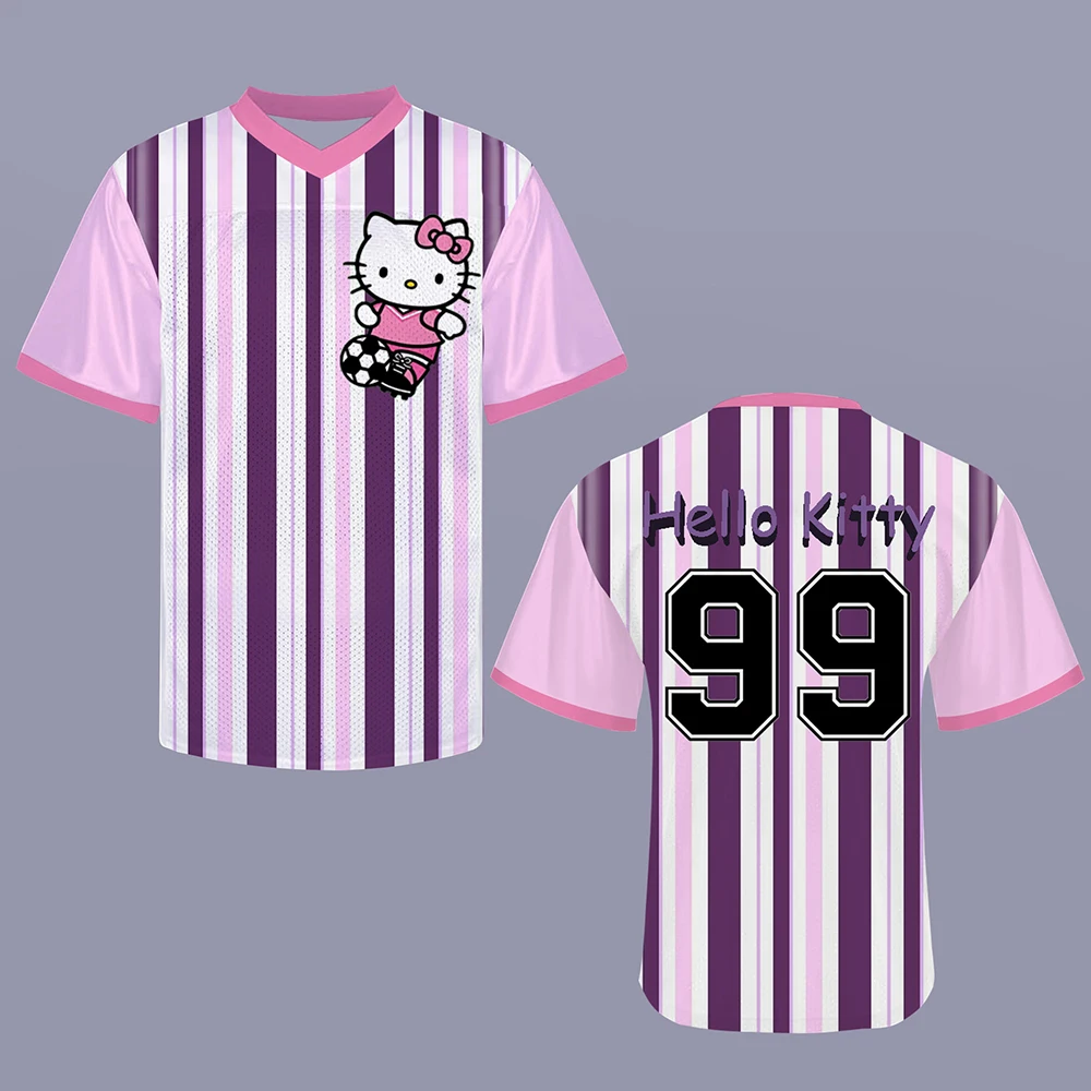 

Женская повседневная футболка с короткими рукавами и принтом Hello Kitty 2025 года, простая модная базовая футболка, летняя женская спортивная футболка, топы