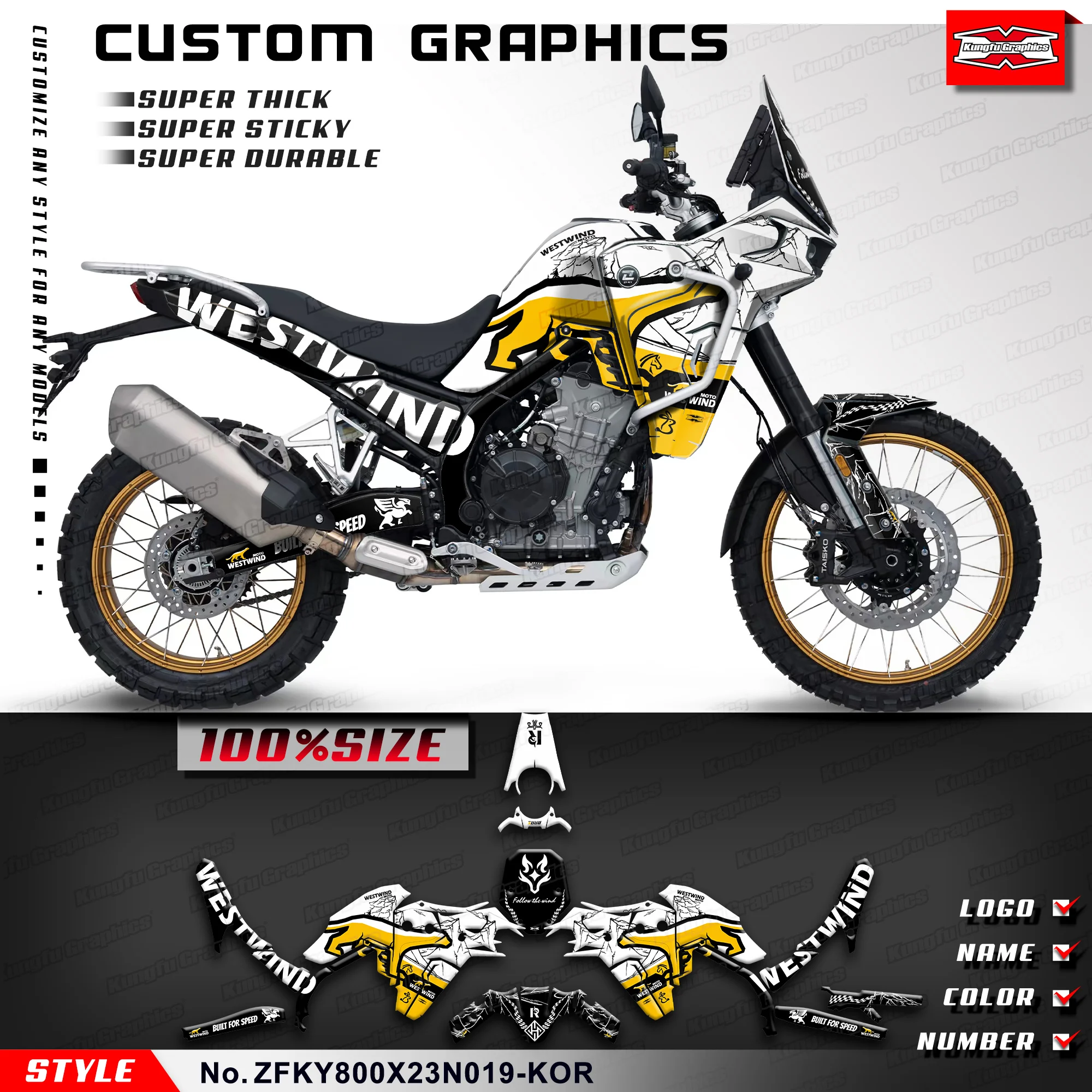 KUNGFU GRAPHICS Motorcycle Graphics Racing Sticker for KOVE 800 X 800X PRO 800X Rally, Refurbishing, ZFKY800X23N019-KOR