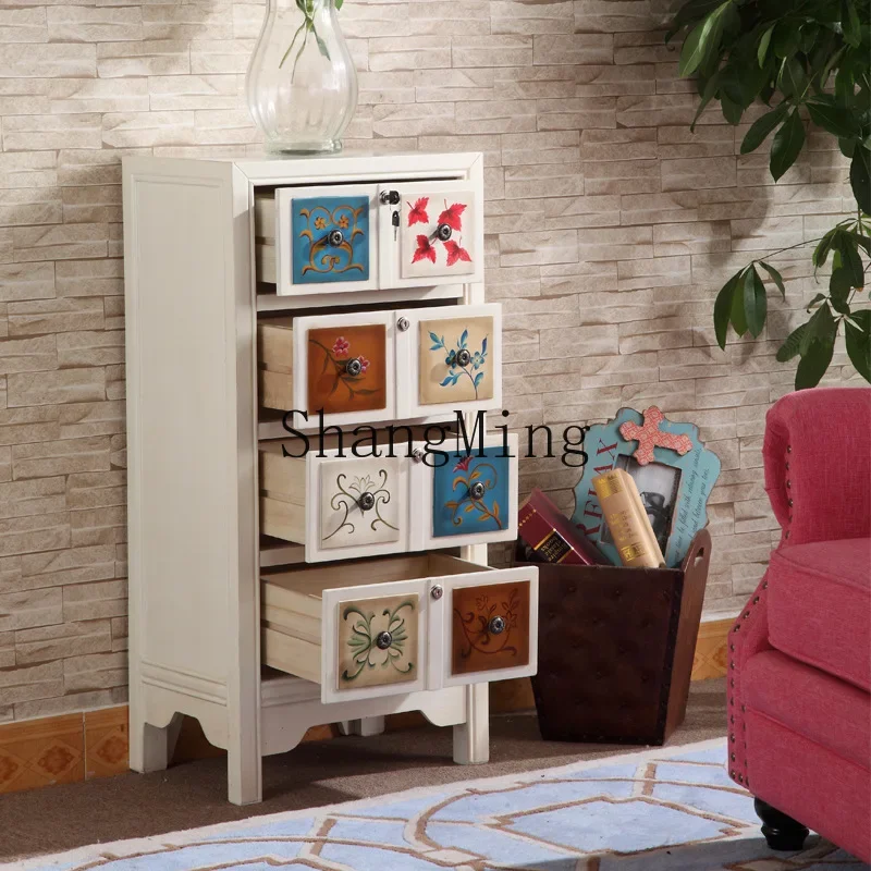

SM premium solid wood chest bedroom living room drawer storage cabinet retro painted furniture