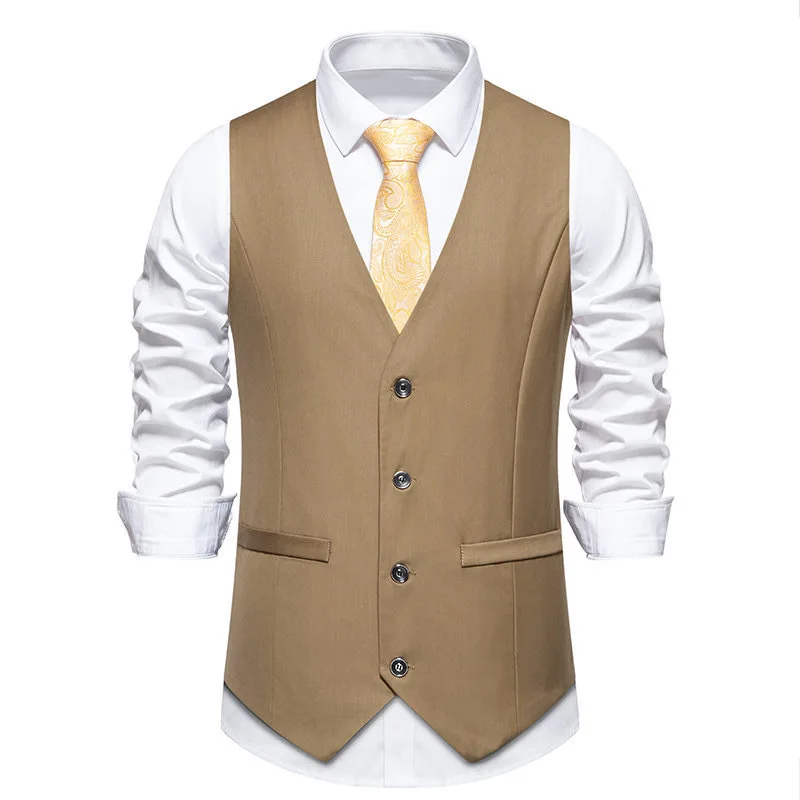 Z572Groom's Chaleco de traje de lana de espiga, chaleco de trabajo informal de negocios grueso, moda