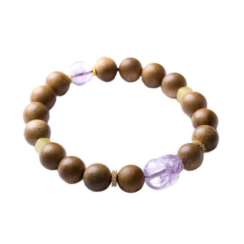 

Natural Purple Crystal Pixiu Bracelet with Huangqi Nan Agarwood Beads New Chinese Style Prayer Bracelet Gifts