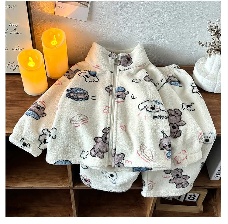 2026 Herbst Winter Kinder Flanell-Pyjama-Sets Baby Junge Mädchen Cartoon Purppy Dicker Warmer Reißverschlussmantel+Hose 2-teilige Kinder-Loungewear – Detail 8