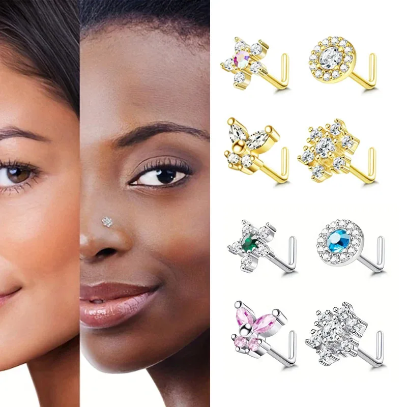تشيكوسلوفاكيا فراشة ستار زهرة الأنف ثقب المجوهرات للنساء ، الأنف خواتم ترصيع ، L شكل مسامير ، 20 جرام ، 4 قطعة