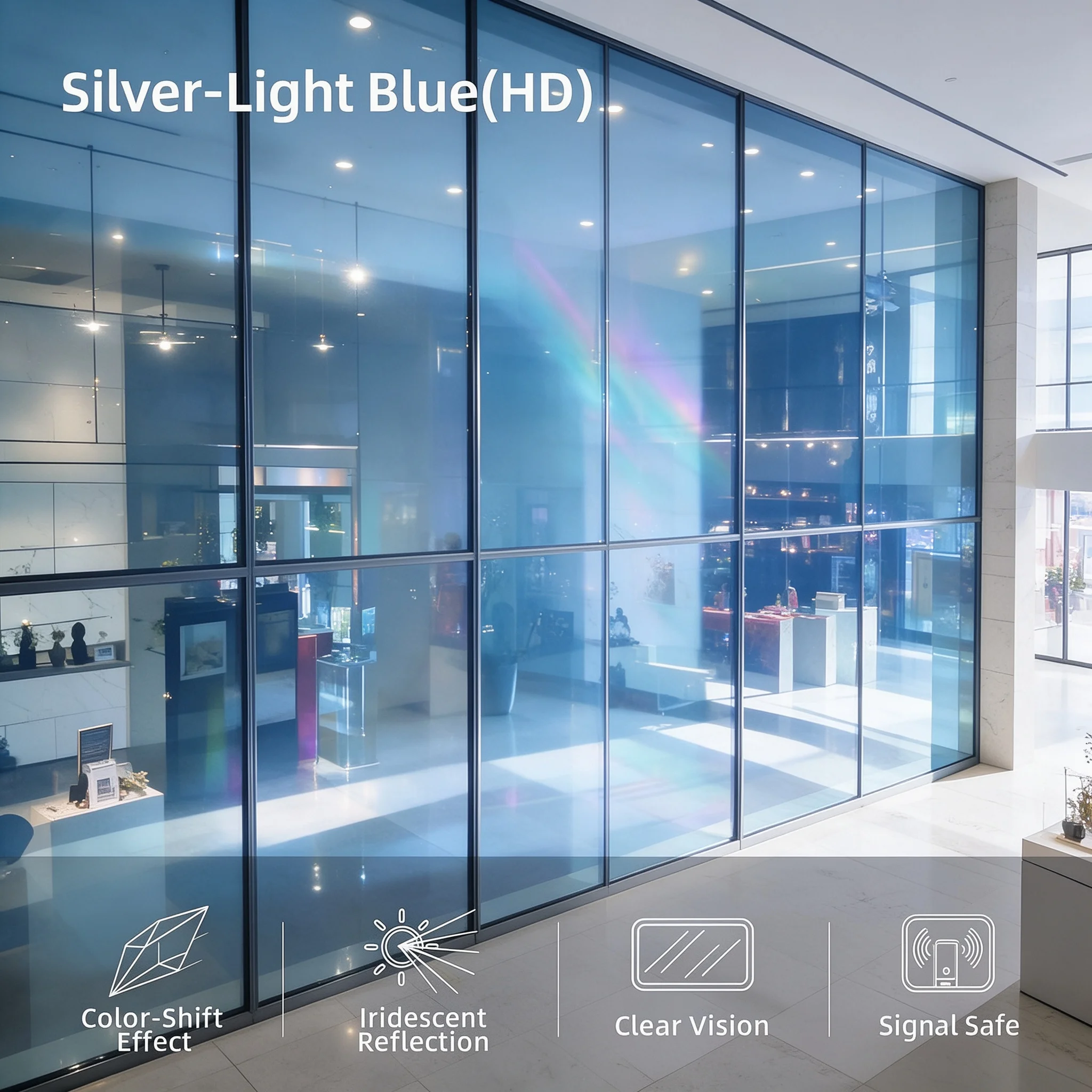 Silver Light Blue HD Privacy Glass Tint Roll PET Material One Way Vision Anti UV Heat Blocking For Residential Office Vehicle Wi