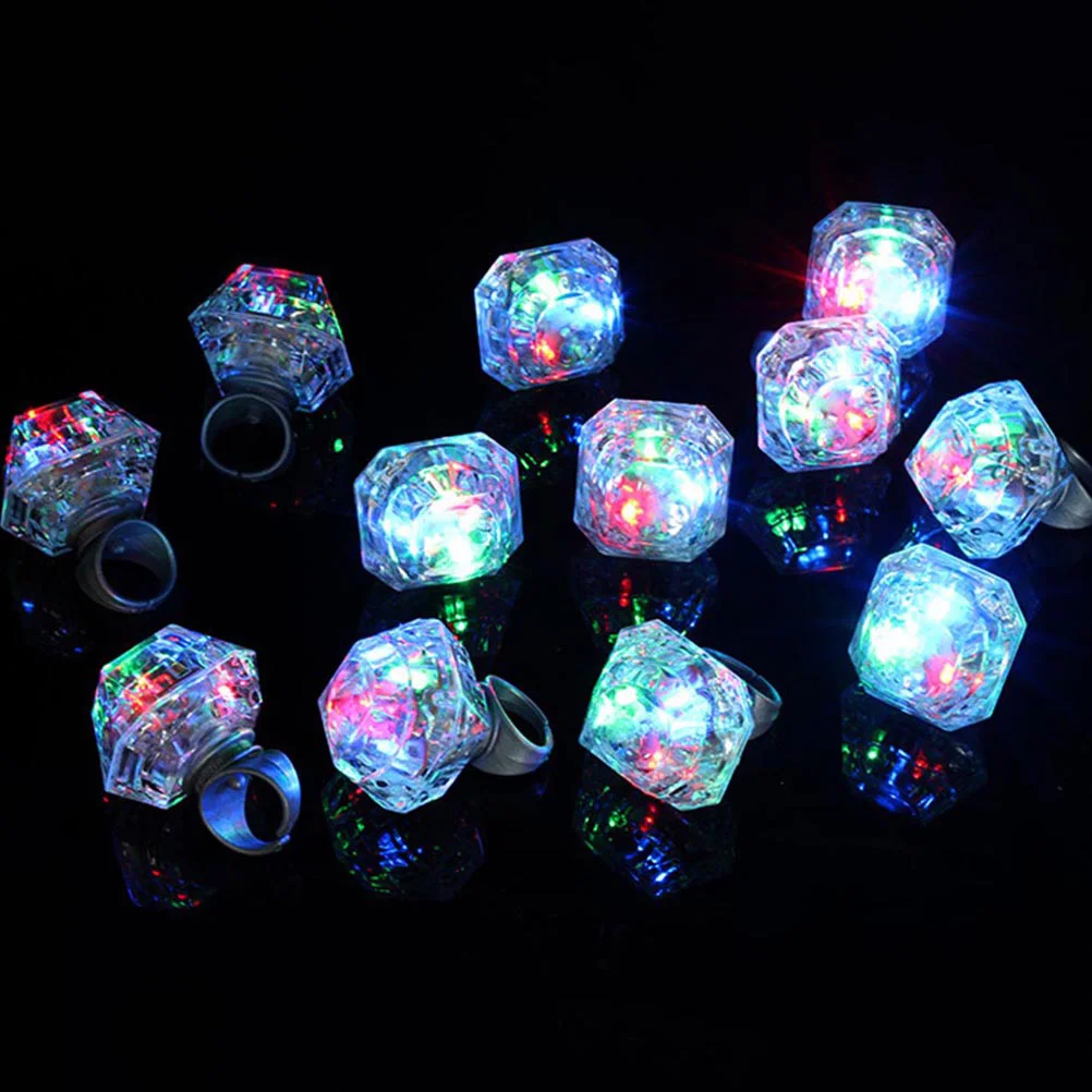 12pcs LED Flashing Light up Ring Toys Simulation Big Diamond Finger Rings for Concert Bar KTV Party light up diamond rings