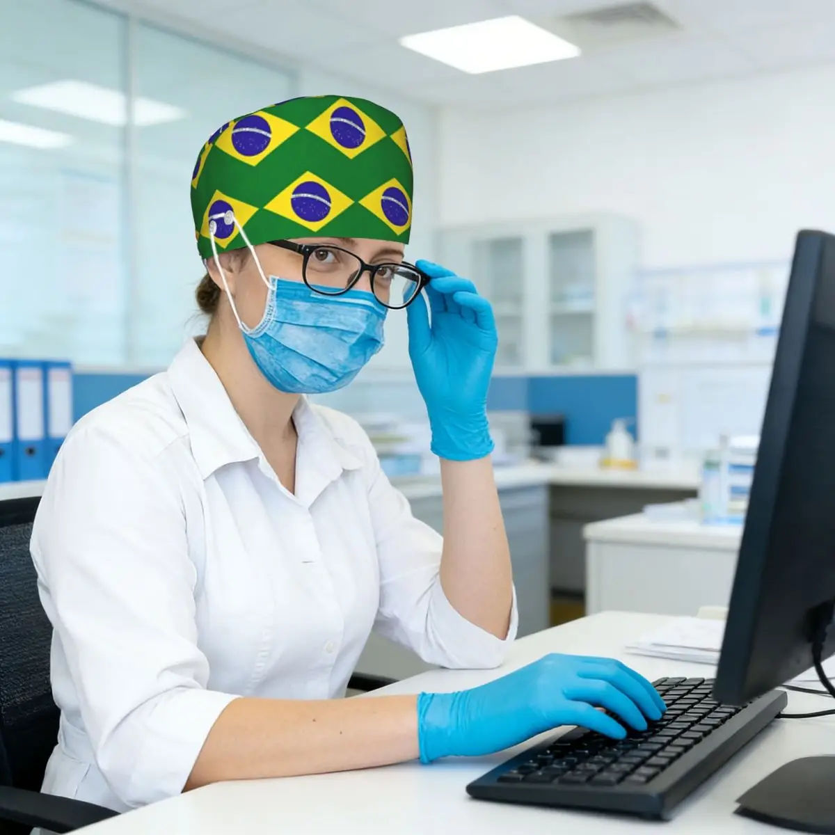 Brazilian Flag Brazil Scrub Hat Doctor Working Surgical Cap Unisex Adjustable Nursing Caps for Dentist