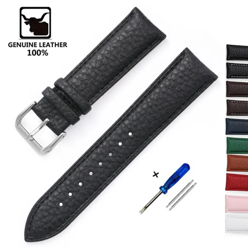 Litchi Pattern Design Leather Watch Band 12mm 14mm 16mm 18mm 20mm 22mm Strap Watches Accessories Replace Man Woman Watchband