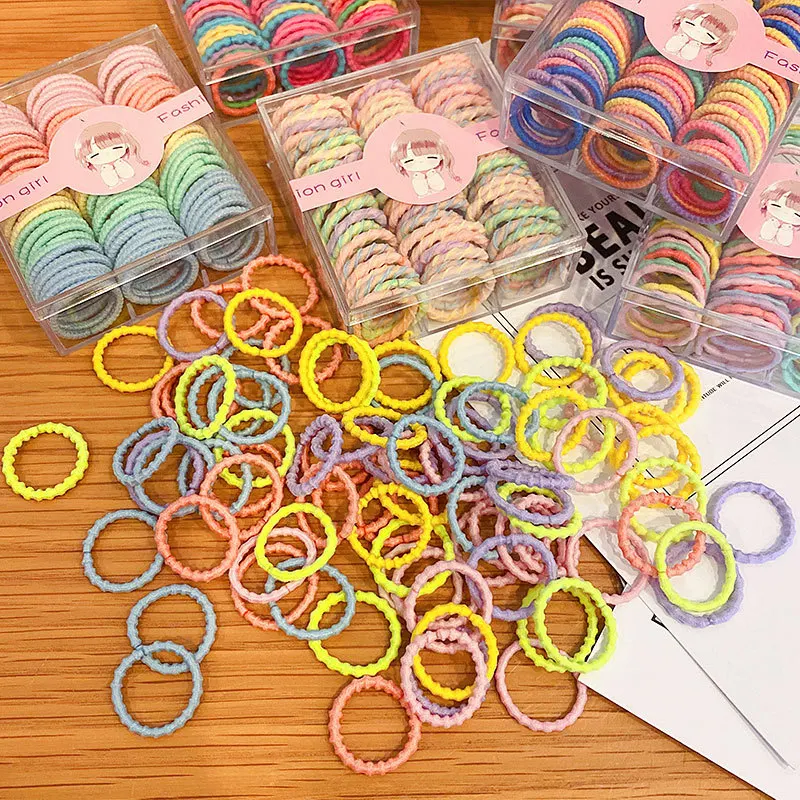 90pcs/set Korean Style Candy Color Hair Rope for Kids High Stretch Hair Tie Fashion Girl Scrunchies