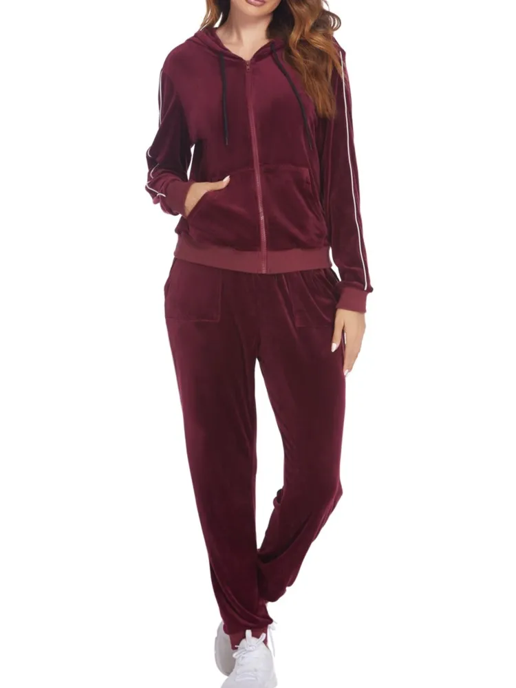 Autumn Solid Color Tracksuit Womens 2 Piece Sweatshirt Sweatpants Set Full Zip Hoodie Sweatsuit With Pockets Casual Sportswear