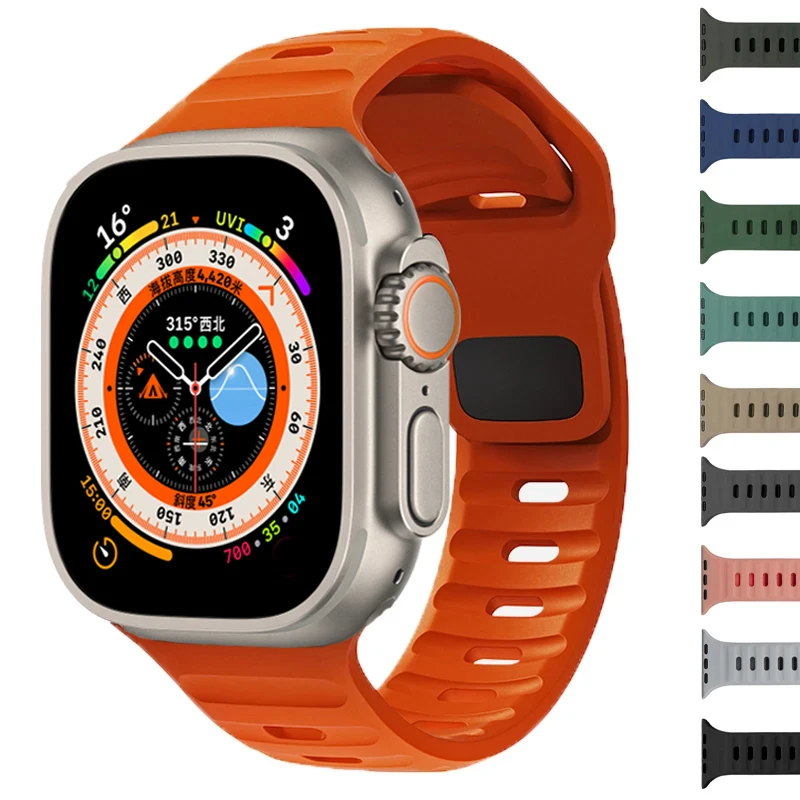 حزام سيليكون لساعة أبل Ultra2 Band 44mm 49mm 45mm 41-46-42mm 40mm الرياضة كوريا سوار iwatch سلسلة 10 7 6 se 3 8 9 11