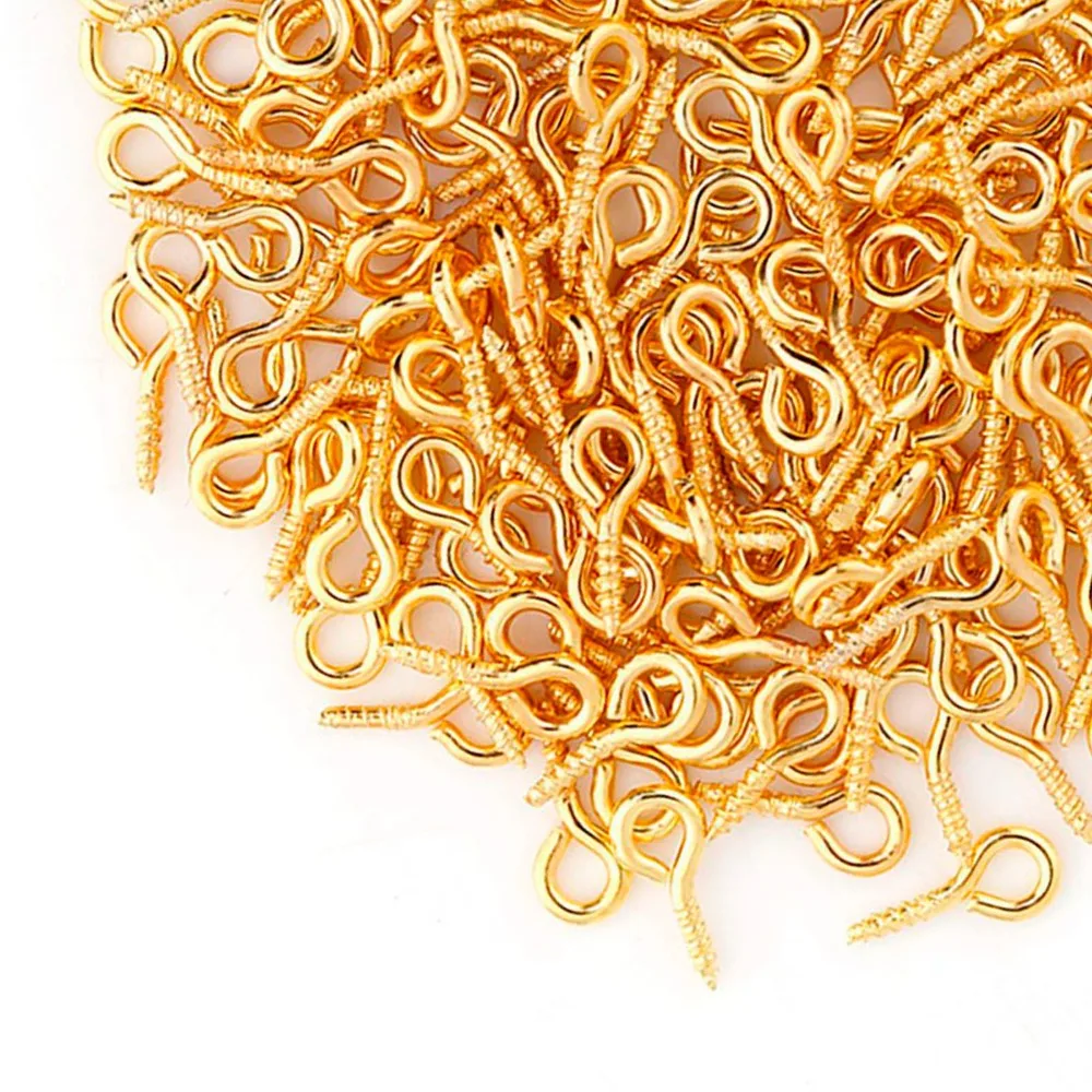 200Pcs Multipurpose Alloy Screw Eye Hooks Different Colors 0.4 * 0.8cm Jewelry Findings Threaded Bails Bracelet Making